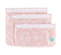 Bumkins Bolsa de Viaje con Cremallera aprobada por la TSA, 1 L, Compatible con aerolíneas, Transparente, organización de pañales, Maquillaje, Accesorios, Juego de 3 tamaños, Gris Floral