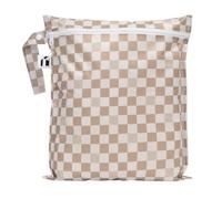 Bumkins Bolsa Impermeable Reutilizable para húmedo/seco, para bebé, Viaje, bañador, pañales, sacaleches, Piscina, Playa, Ropa de Gimnasio, Aseo, Gancho para Carrito, con Cremallera, Beige a Cuadros