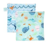 Bumkins Bolsas reutilizables para sándwiches y aperitivos, para almuerzo escolar y porción de adultos, tela lavable, bolsa de tela impermeable con cremallera, bolsa de viaje, Ocean Life & Whale Tail
