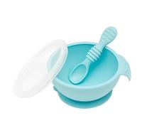 Bumkins BUMKFFL-BLU - Bumkins - juego de alimentación para bebés de silicona por succión, cuenco, tapa, cuchara, sin bpa, primera alimentación, destete led para bebés - azul, unisex, azul