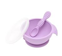 Bumkins BUMKFFL-LAV - Bumkins - juego de alimentación para bebés de silicona por succión, cuenco, tapa, cuchara, sin bpa, primera alimentación, destete led para bebés - violeta, unisex, violet