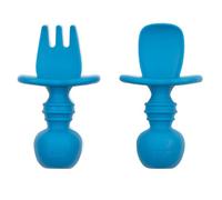 Bumkins BUMKSFI-DBU - Bumkins - utensilios de silicona para masticar, juego de tenedor y cuchara para bebés, utensilios de entrenamiento - azul marino, unisex, azul marino