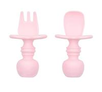 Bumkins BUMKSFI-PNK - Bumkins - utensilios de silicona para masticar, juego de tenedor y cuchara para bebés, utensilios de entrenamiento - rosa, unisex, rosa