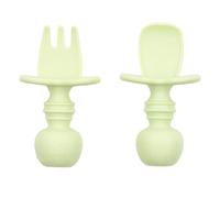 Bumkins BUMKSFI-SGE - Bumkins - utensilios de silicona para masticar, juego de tenedor y cuchara para bebés, utensilios de entrenamiento - verde, unisex, verde