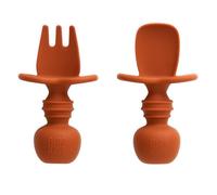 Bumkins Chewtensils - Juego de tenedor/cuchara de silicona para bebé - Arcilla