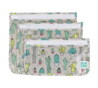 Bumkins Neceser aprobado por la TSA, bolsa de viaje, bolsa con cremallera de cuarto de galón, lado transparente, sin PVC, sin vinilo, juego de 3 - Cactus