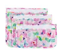 Bumkins Neceser Aprobado por la TSA, Bolsa de Viaje, Bolsa con Cremallera de Cuarto de galón, sin PVC, sin Vinilo, Lado Transparente, Juego de 3 - Acuarela, 5 Pulgadas