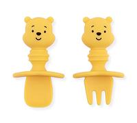 Bumkins Utensilios, Disney - Juego de tenedor y cuchara de silicona para bebé, utensilios de entrenamiento, destete LED para bebé, etapa 1 para edades de 6 meses en adelante, Winnie The Pooh
