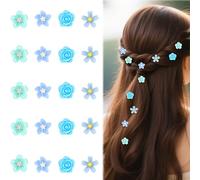 Bumlofa 20 horquillas para el pelo de flores pequeñas azules, para mujer, con flores, accesorios decorativos para bodas y vestidos de novia