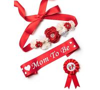 BumpPetal Flower Sash Set - Baby Shower Mom to Be Daddy to Be Corsage Pin - Cinturón de flores para vestido de maternidad - Suministros para fotos de embarazo