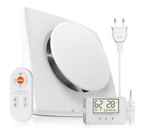 BUMSOU Extractor de Baño 100mm, 5 Modos, 3 Velocidades, Mando a Distancia, Pantalla en Tiempo Real de Temperatura y Humedad, Ventilador Extractor con Temporizador, Silencioso Potente para Cocina QU119