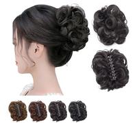 Bun Extension Clips, Claw Clip Messy Bun Hair Piece, Stylish Buns Extension For Women, Synthetic Elastic Wavy Curly Hair Piece, Women Scrunchies (Light brown)