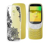 BUNAL Funda para Nokia 3210 2024 (2.40") Teléfono + Vidrio Templado, Capa Antigolpes y Antiarañazos Antigolpes Protectora Funda de Silicona a Prueba de Caídas - Patrón de Flores Negras