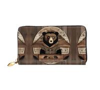 BUNAL Rustic Lodge Bear - Cartera multifuncional con diseño minimalista, 12 ranuras para tarjetas de crédito, protección plegable multicapa para tus tarjetas y artículos esenciales, Negro -, Talla