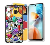 BUNALFaa Funda Negra para ZTE Nubia Music 2 (6.70") Teléfono + Cristal Templado, Capa Antigolpes y Antiarañazos Protector Silicona Funda Móvil para ZTE Nubia Music 2 - Varios garabatos