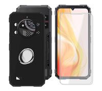 BUNALFaa Funda para Cubot Kingkong 11 (6.72") Teléfono + Cristal Templado (2 Piezas), Capa Antigolpes Silicona a Prueba de Caídas Funda Móvil para TPU Suave con Anillo Soporte Móvil - Negro