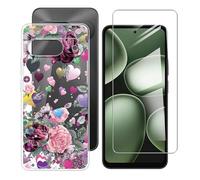 BUNALFaa Funda para Doogee B10 (6.63") Móvil Case + Cristal Templado Protector de Pantalla Capa Antigolpes y Antiarañazos Protector Clear Silicona Carcasas para -Flores florecientes