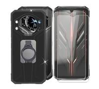 BUNALFaa Funda para Doogee S119 (6.72") Teléfono + Cristal Templado(2 Piezas), Capa Antigolpes Silicona a Prueba de Caídas Funda Móvil TPU con Soporte para Anillos de Teléfono Móvil - Negro
