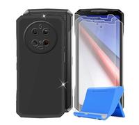 BUNALFaa Funda para Doogee V40 (6.78") Teléfono + Cristal Templado(3 Piezas), Capa Antigolpes Silicona a Prueba de Caídas Funda Móvil para TPU Suave con Soporte para Teléfono Móvil-Negro