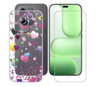 BUNALFaa Funda para Honor 600 Lite (6.6") Teléfono + Protectores de Pantalla 9H Dureza Vidrio Templado, Antigolpes y Antiarañazos Protectora Prueba de Caídas -Corazón Colorido