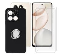 BUNALFaa Funda para Honor X7d 5G (6.77") Teléfono + 9H Dureza Cristal Templado (2 Piezas), Antigolpes Silicona a Prueba de Caídas Funda Móvil Negro TPU Suave Teléfono Móvil con Soporte