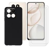 BUNALFaa Funda para Honor X7d 5G (6.77") Teléfono + 9H Dureza Cristal Templado (3 Piezas), Antigolpes Silicona a Prueba de Caídas Funda Móvil Protectora TPU Suave Case- Negro