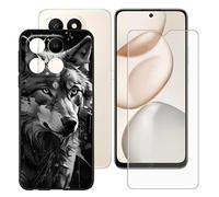 BUNALFaa Funda para Honor X7d 5G (6.77")Teléfono + Protectores de pantalla 9H Dureza Cristal Templado, tapa Case Antigolpes y Antiarañazos Protector Carcasa Negro Silicona Funda Móvil -Flor irregular