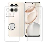 BUNALFaa Funda para Honor X7d 5G (6.77") Teléfono + Vidrio Templado, Clear Silicona Case Antigolpes y Antiarañazos Protectora Prueba de Caídas con Anillo Soporte Móvil Rotación 360°