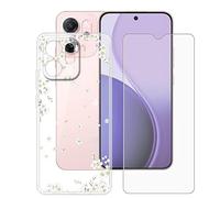 BUNALFaa Funda para OPPO Reno14 F Star Wars (6.57") Móvil Case + Cristal Templado Protector de Pantalla Capa Antigolpes y Antiarañazos Protector Clear Silicona Carcasas para -Flor de Pera Blanca