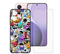 BUNALFaa Funda para OPPO Reno14 F Star Wars (6.57") Móvil Case + Cristal Templado Protector de Pantalla Capa Antiarañazos Protector Black Silicona Carcasas para -Flores en Plena floración