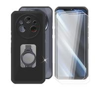 BUNALFaa Funda para Oukitel WP35 S (6.56") Teléfono + Cristal Templado(3 Piezas), Capa Antigolpes Silicona a Prueba de Caídas Funda Móvil para TPU Suave con Soporte retráctil - Negro