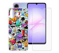 BUNALFaa Funda para Samsung Galaxy A07 5G (6.7") Teléfono + Protectores de Pantalla 9H Dureza Vidrio Templado, Antigolpes y Antiarañazos Protectora Prueba de Caídas -Ojos múltiples