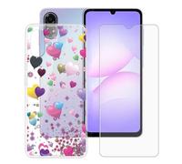 BUNALFaa Funda para Samsung Galaxy A07 5G (6.7") Teléfono + Protectores de Pantalla 9H Dureza Vidrio Templado, Antigolpes y Antiarañazos Protectora Prueba de Caídas -Corazón Colorido