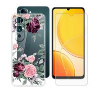 BUNALFaa Funda para Vivo Y19s 5G (6.74") Teléfono + Protectores de Pantalla 9H Dureza Vidrio Templado, Antigolpes y Antiarañazos Protectora Prueba de Caídas -Flor Irregular