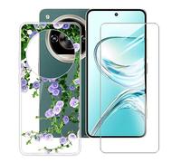 BUNALFaa Funda para ZTE Nubia Focus 2 Ultra (6.8") Móvil Case + Cristal Templado Protector de Pantalla Capa Antigolpes Protector Transparente Silicona Carcasas para -Flor púrpura