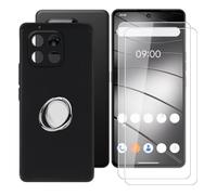 BUNALFaa Funda + Vidrio Templado para Gigaset GS6 Pro (6.67") | Set Carcasa case suave silicona Negro TPU + (2 Piezas) 9H Dureza Vidrio balístico Protector de Pantalla + Soporte de anillo