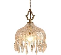 BUNCC Latón francés Retro Crystal Chandelier Glass Shade Farmhouse Lámpara Colgante Lámpara de Techo Colgante Ajustable para Cocina Comedor Restaurante