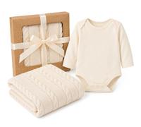 Bundle Bliss Set de regalo para bebé de algodón 100% orgánico, manta y body para bebé, suave y transpirable, para recién nacidos y bebés (0-3 meses)