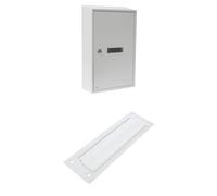 Bundle de Amig Buzón Recogecartas de Acero Blanco para Cartas DIN A4 40 × 25 × 10 cm + Bocacartas Mod. 1 con Solapa para Puertas o Pared
