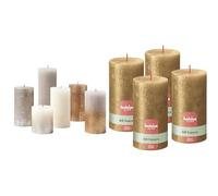 Bundle of Bolsius - Juego de regalo de velas rústicas - New Sparkle - Caja de 6 velas - Largo tiempo de combustión + Bolsius - Velas rústicas de pilar - 60 Ore - 13 x 7 cm - Pack 4 - Oro