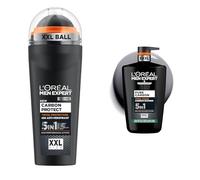 Bundle of L'Oréal Men Expert Carbon Protect Desodorante Roll-On Anti-transpirante para hombre. Formato XXL 100ml + L'Oréal Men Expert Gel de Ducha Pure Carbon, Total Clean 5 en 1. XXXL, 1000ML.