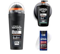 Bundle of L'Oréal Men Expert Carbon Protect Desodorante Roll-On Anti-transpirante para hombre. XXL 100ml + Gel de Ducha Pure Carbon, 1000ML. + Crema hidratante para hombre, Men Expert Power Age, 100ml