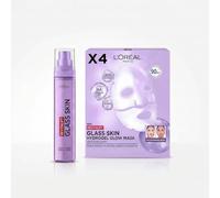 Bundle of L'Oréal Paris Revitalift Filler Glass Skin Mascarilla Facial Hidrogel Iluminadora, Pack de 4 + Crema Líquida, Ácido Hialurónico y Vitamina Cg, Inspirado cosmética coreana 50ml
