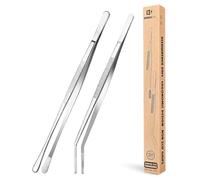 BUNDLEPRO Juego de 2 Pinzas de Cocina Profesionales, Pinzas Finas de Acero Inoxidable para Reparar Comida, Mariscos Y Barbacoa（Plateado）