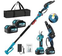 Bundviel 4 en 1 batería podadora compatible con batería Makita, sin escobillas, mini motosierra de 6 pulgadas y tijeras de podar eléctricas de 25 mm, 2 baterías de 4,0 Ah, barra telescópica de hasta