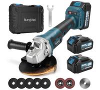 Bundviel Amoladora angular con batería de 125 mm, compatible con Makita 18 V, motor sin escobillas, batería Flex con batería de 9000 rpm, 2 baterías de 4,0 Ah, 3 niveles de velocidad, para cortar
