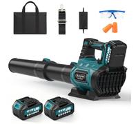 Bundviel Soplador de hojas compatible con Makita 18 V, 360 km/h de velocidad del aire, 59000 rpm, motor sin escobillas, batería de soplador de hojas con 2 baterías de 4,0 Ah, 6 marchas, para jardín