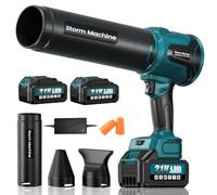 Bundviel Soplador de hojas compatible con Makita 18 V, 60000 rpm, motor sin escobillas, batería con 2 baterías de 4,0 Ah, 6 velocidades, 3 boquillas, velocidad de aire de 100 m/s, para jardín, hojas
