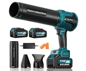 Bundviel Soplador de hojas compatible con Makita 18 V, 60000 rpm, motor sin escobillas, batería con 2 baterías de 4,0 Ah, 6 velocidades, 3 boquillas, velocidad de aire de 100 m/s, para jardín, hojas
