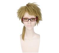 Bungo Stray Dogs Doppo Kunikida Peluca Marrón Claro Cola de Caballo Corta Pelo Sintético Resistente al Calor Peluca Anime Disfraz Cosplay Pelucas